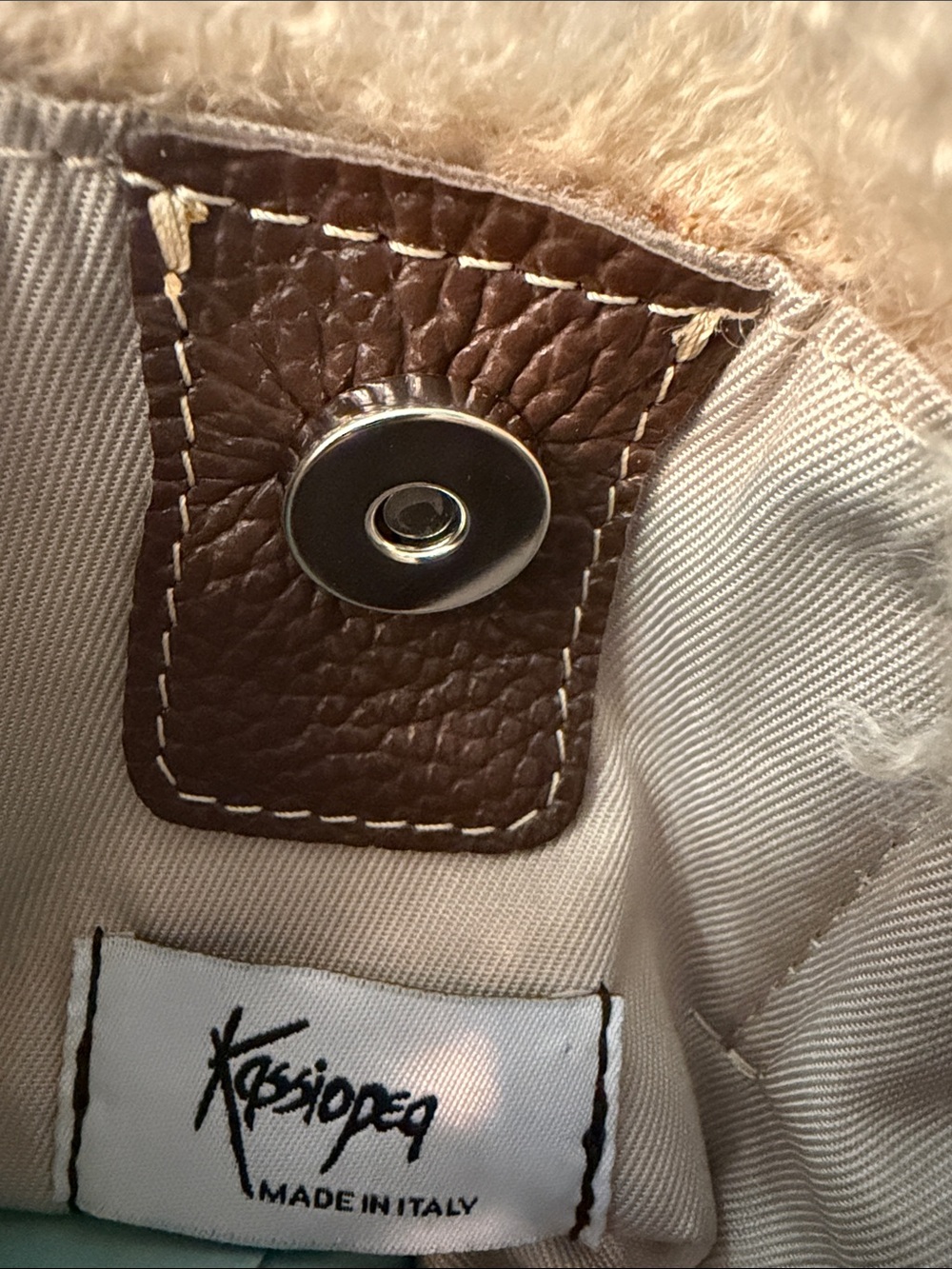 Plush Curly Shearling Tote Bag - Tan - Picture 2 of 8